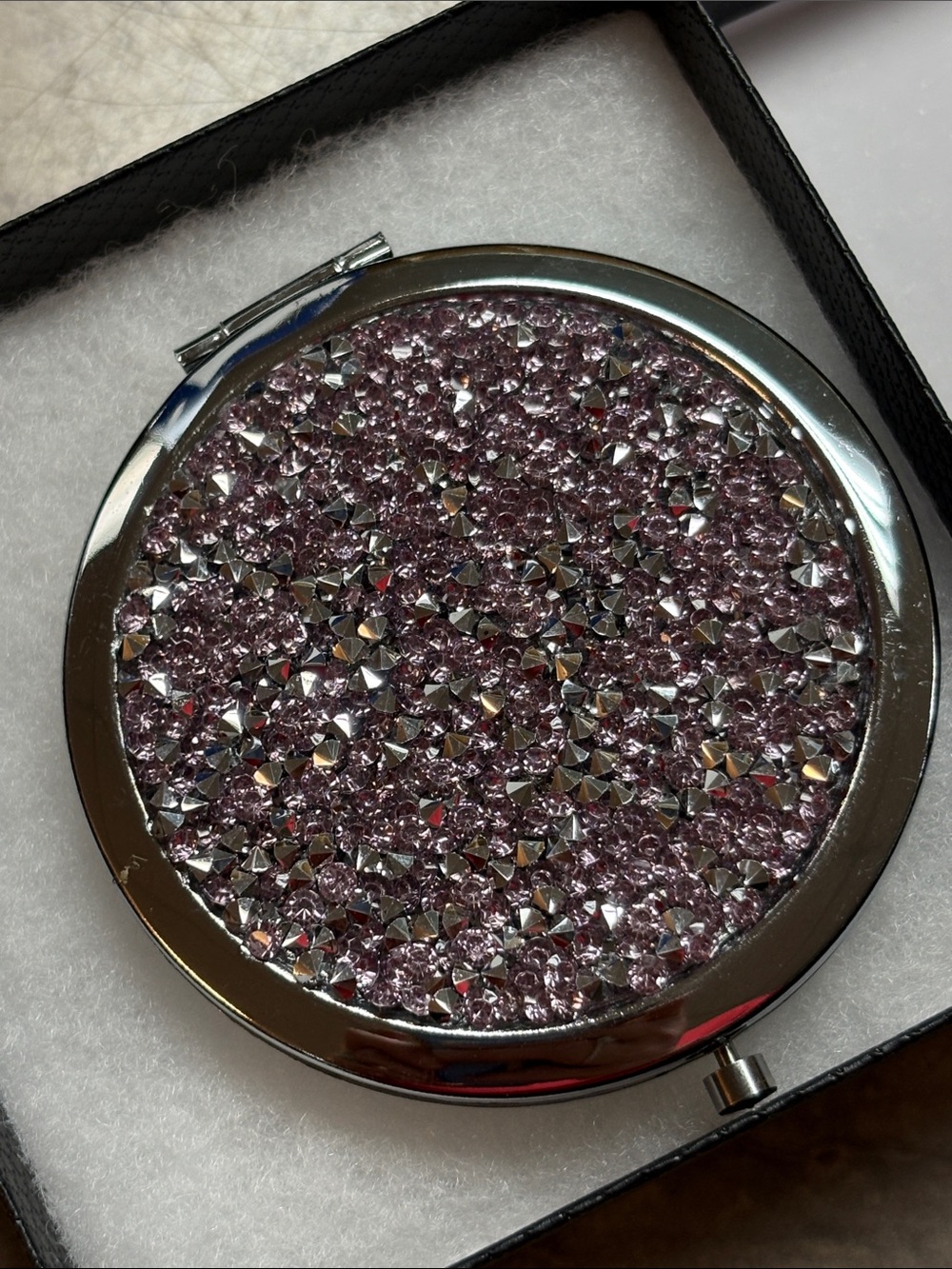 Crystal Embellished Pink Compact Mirror - Women Makeup Accessory